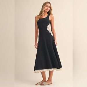 NWT Klesis Sz M Cotton Crochet Lace and Nylon Black Sleeveless A-line Dress